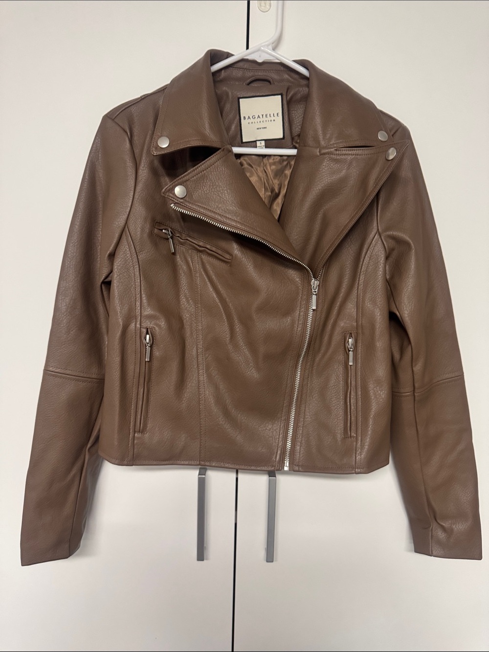 Bagatelle Taupe-Brown Faux Leather Moto Jacket
